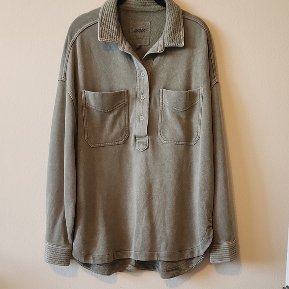 aerie Tops - Like New - Aerie - Olive Green Quarter Button Down Sweatshirt - S